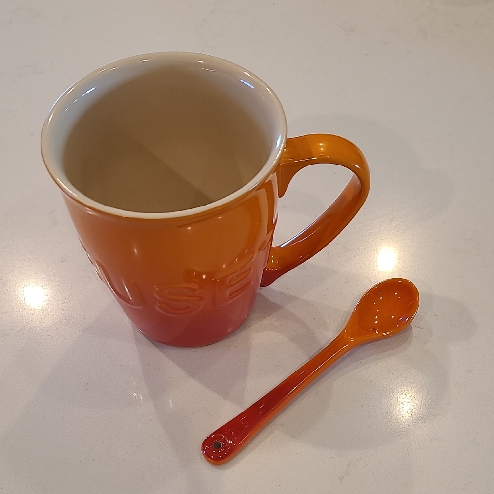 Le Creuset New Flame Orange Mug with Matching Spoon